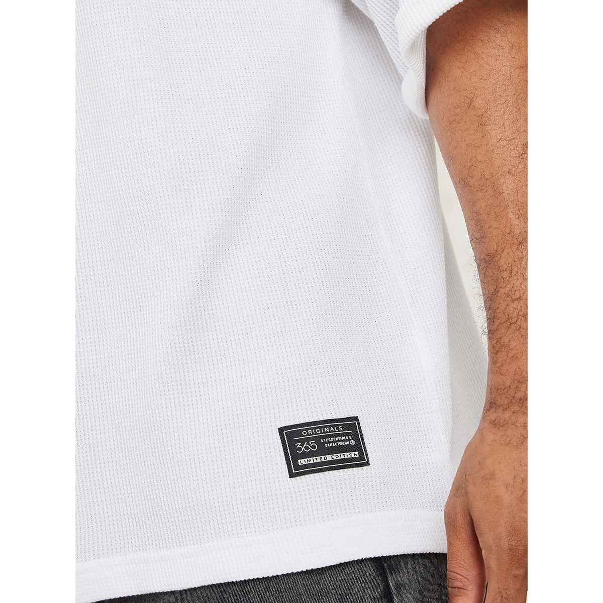 Styli Men's Waffle Knit Oversized T-shirt with Turn Up Sleeve | White - XL