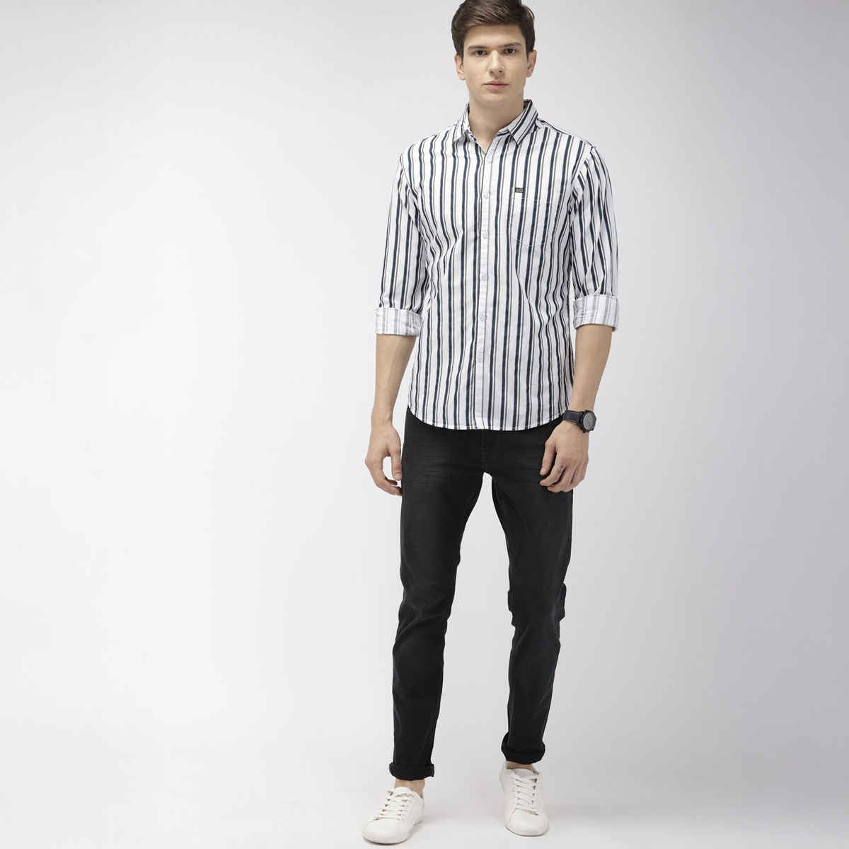 The Indian Garage Co Men's Slim Fit Multi Stripes Casual Shirt | White - M