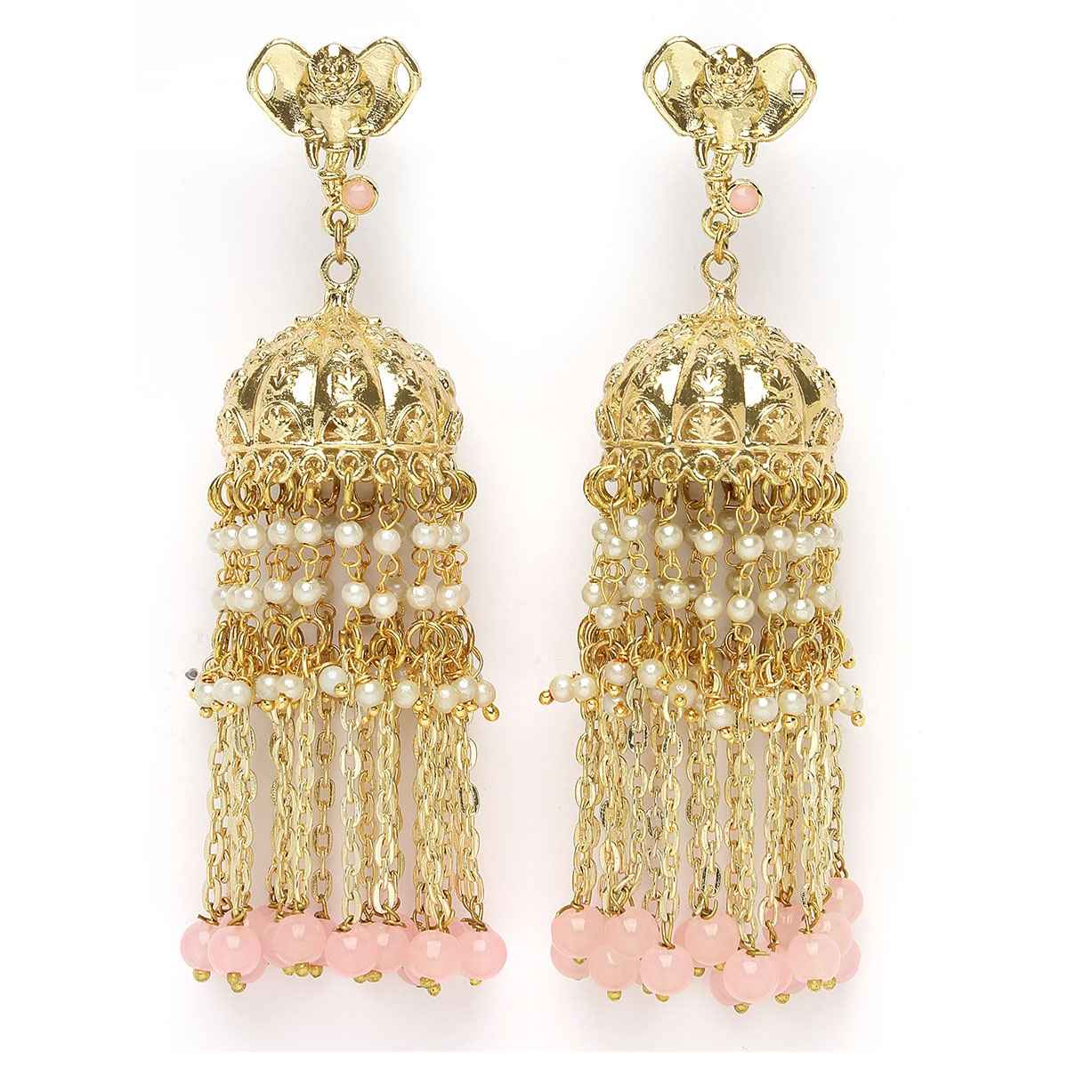 Karatcart Women's Jhumki Earrings Pink and Gold One Size | 33017776
