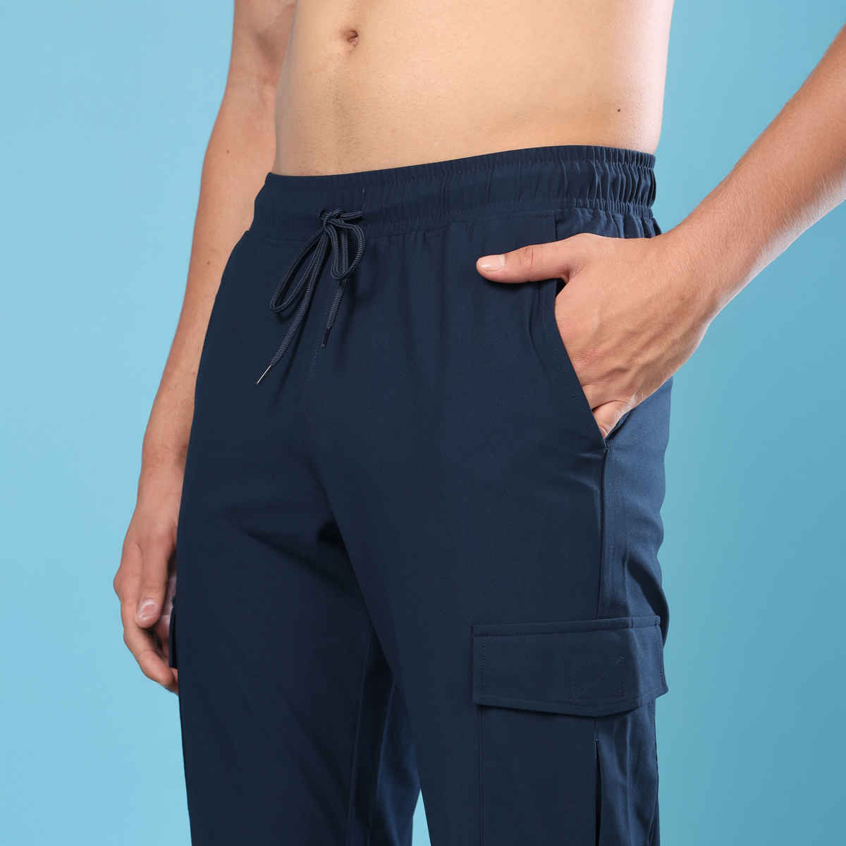 Technosport Men Poly Solid Relax Fit Sports Cargo Trackpants with DURACOOL+ | Navy | XL