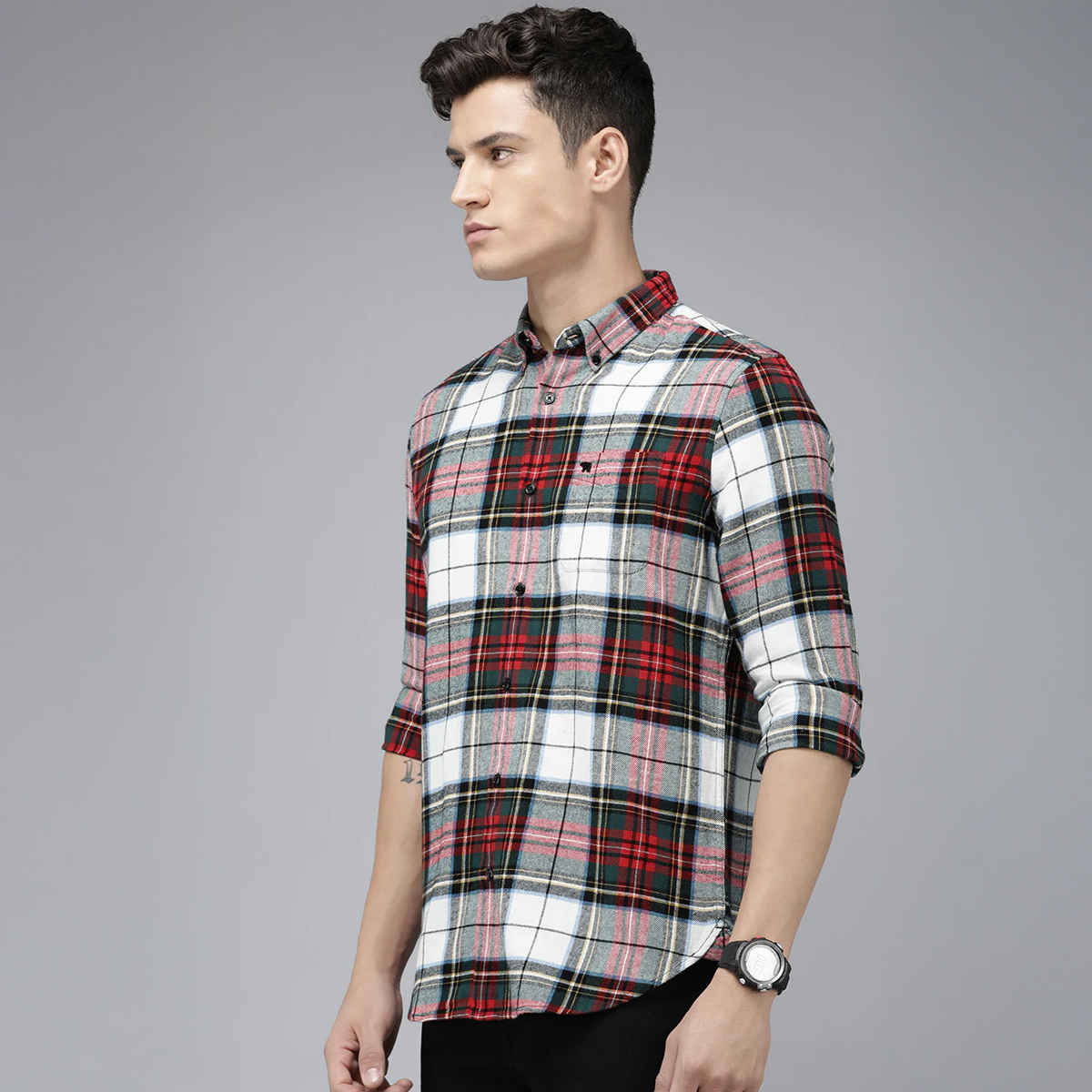 The Bear House Men Slim Fit Checked Flannel Cotton Casual Shirt - Tai | Multicolor | XXL