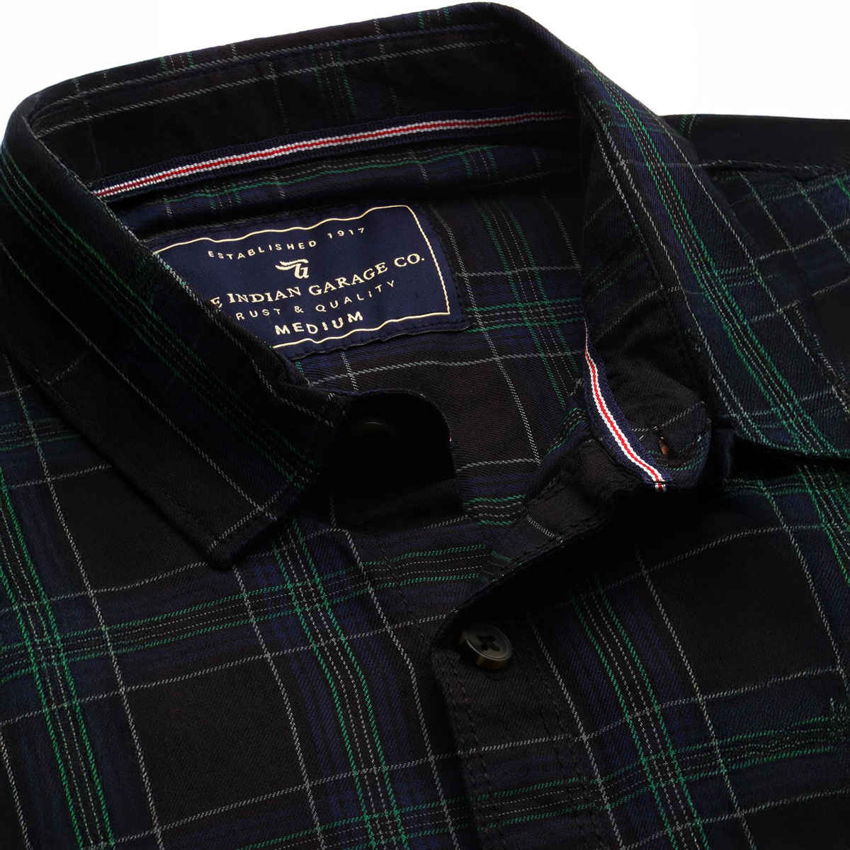 The Indian Garage Co Men's Slim Fit Checkered Casual Shirt | Black - XL