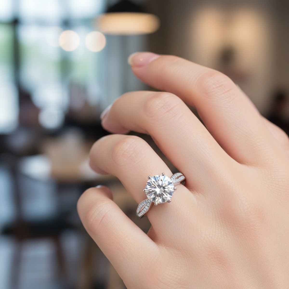 The Opal Factory |Valentines Day Sliver Mossanite Solitaire Round Brillant Center Stone Ring