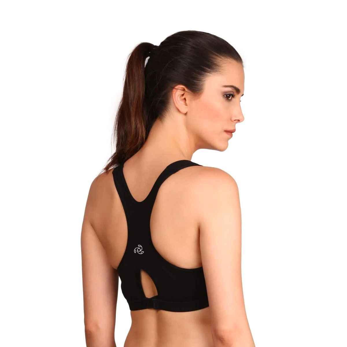 Jockey 1378 Women's Wirefree Padded Cotton Full Coverage Active Bra | Racerback | Black | M