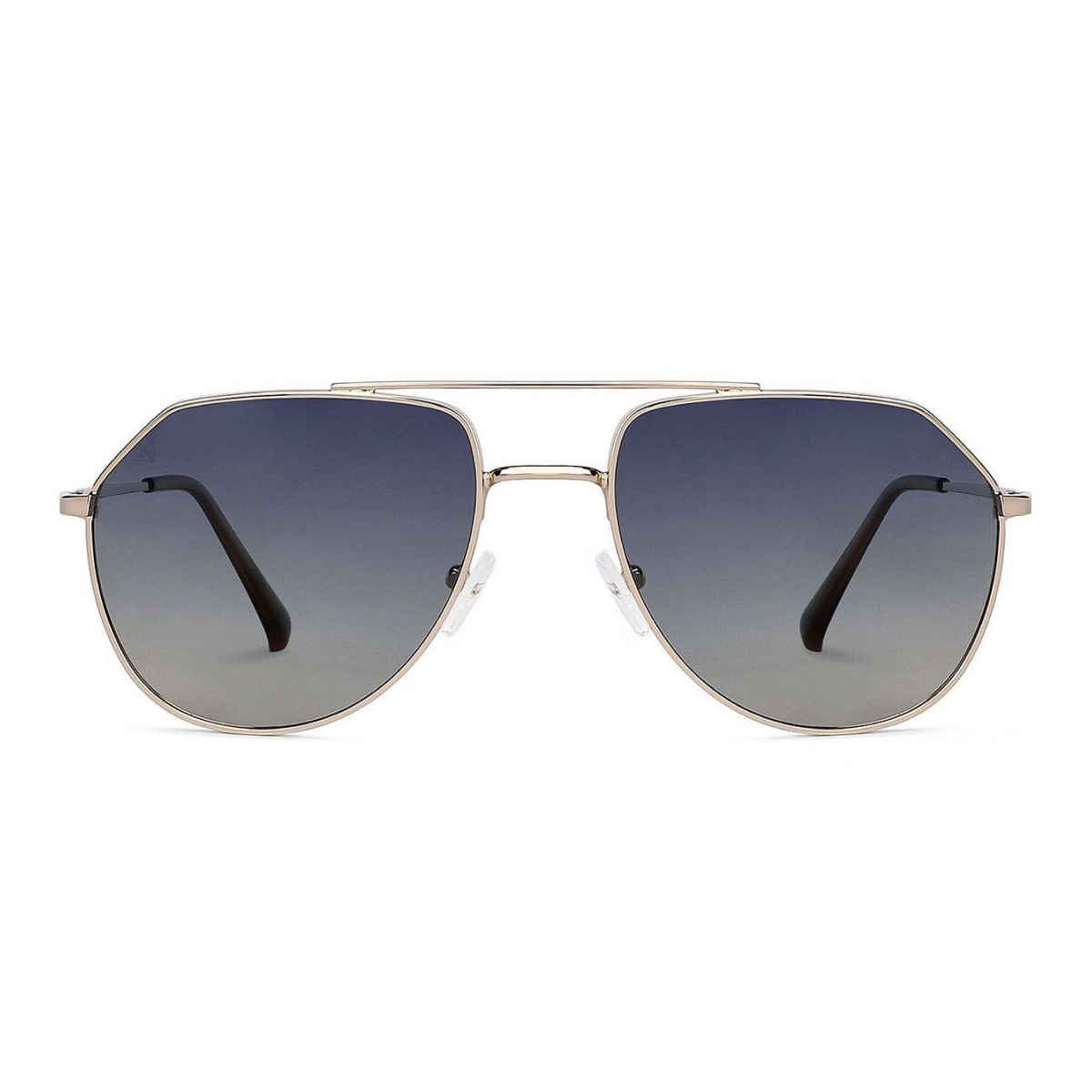 Vincent Chase By Lenskart Unisex Solid Metal Aviator Sunglasses | Black and Gold - L