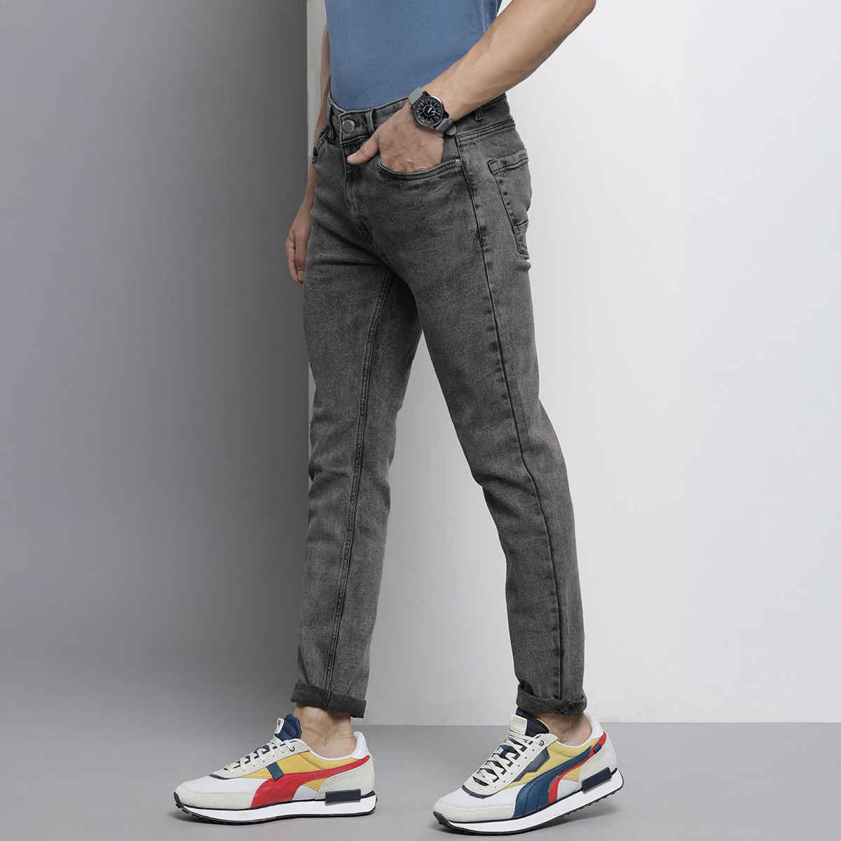 The Indian Garage Co Men | Slim Fit Solid Casual Jeans | Black | 36