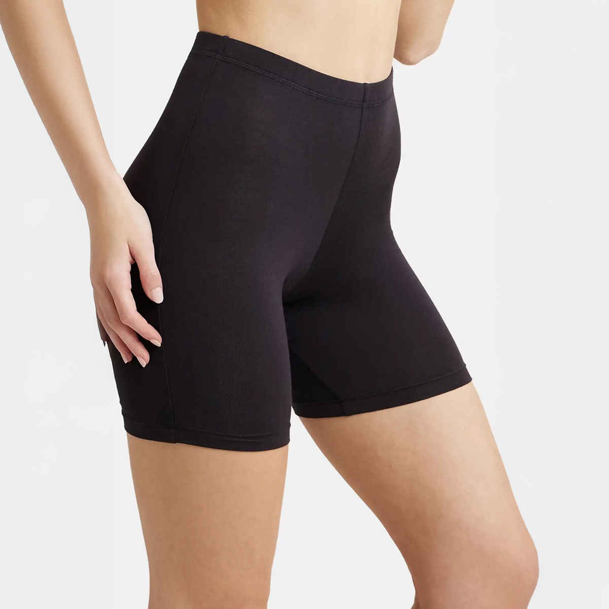 Jockey 1529 Women's Super Combed Cotton Mid Waist Underwear Shorties|Concealed Waistband | Black-S