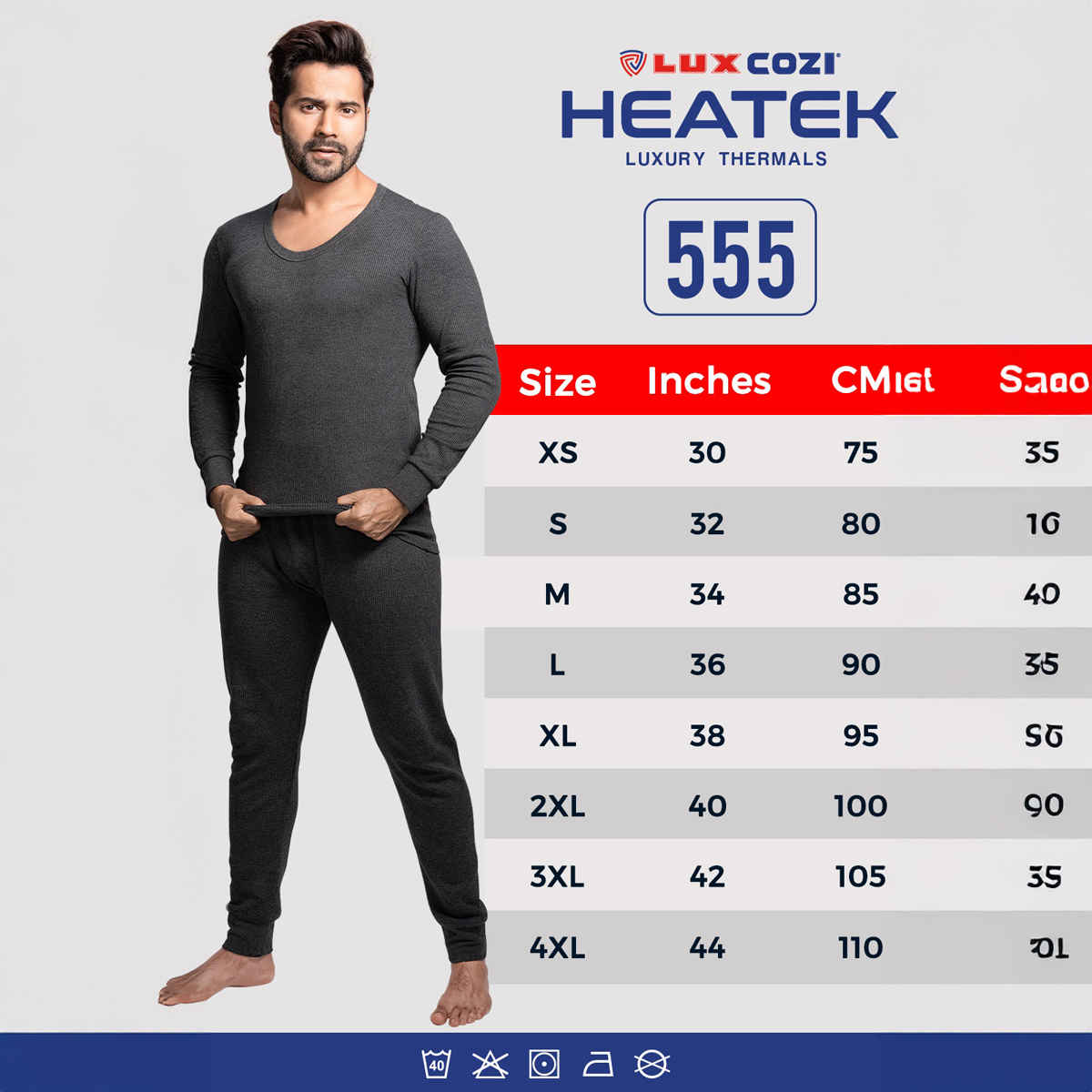 Lux Cozi Men's Heatek Thermal Comfort, Stretchable & Super Warm Set | Black Melange-100