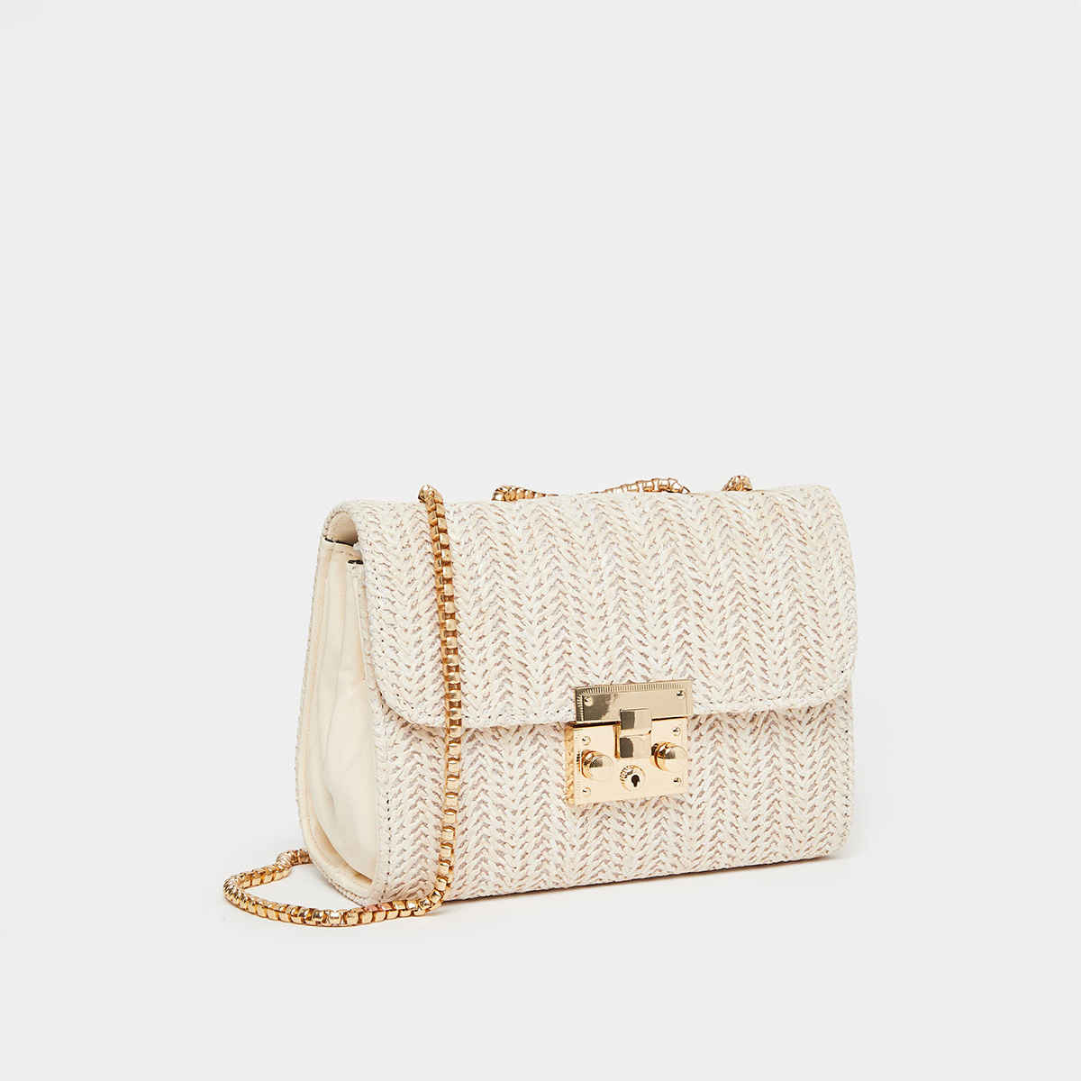 Styli Women's Textured Sling Bag with Chain Strap | Off White