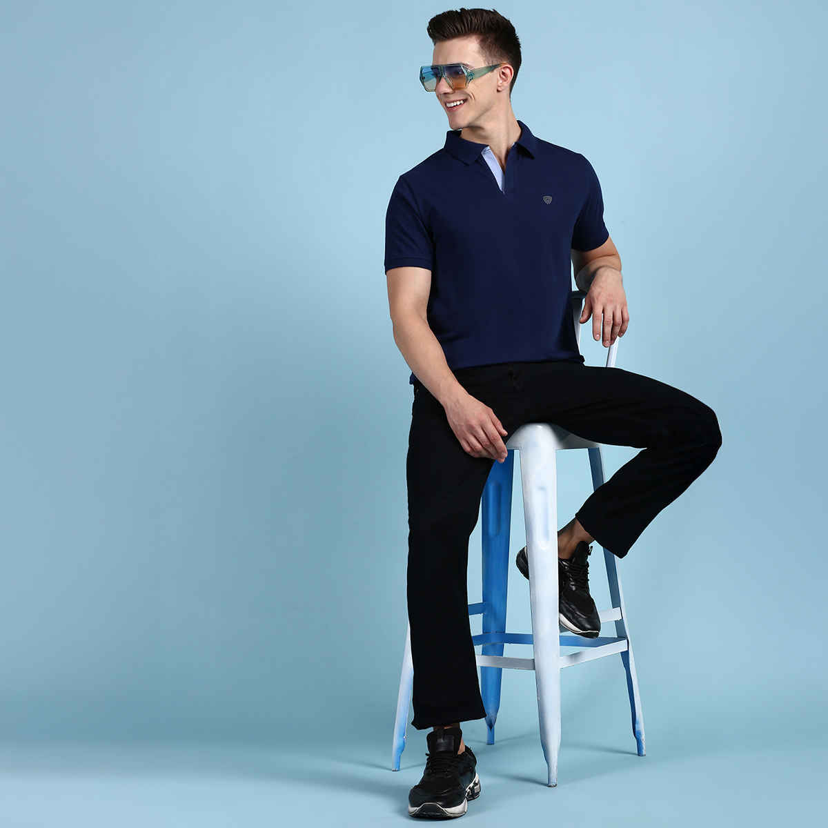 Lux Cozi Men's Solid Cotton Polo T-shirt | Ink Blue - M