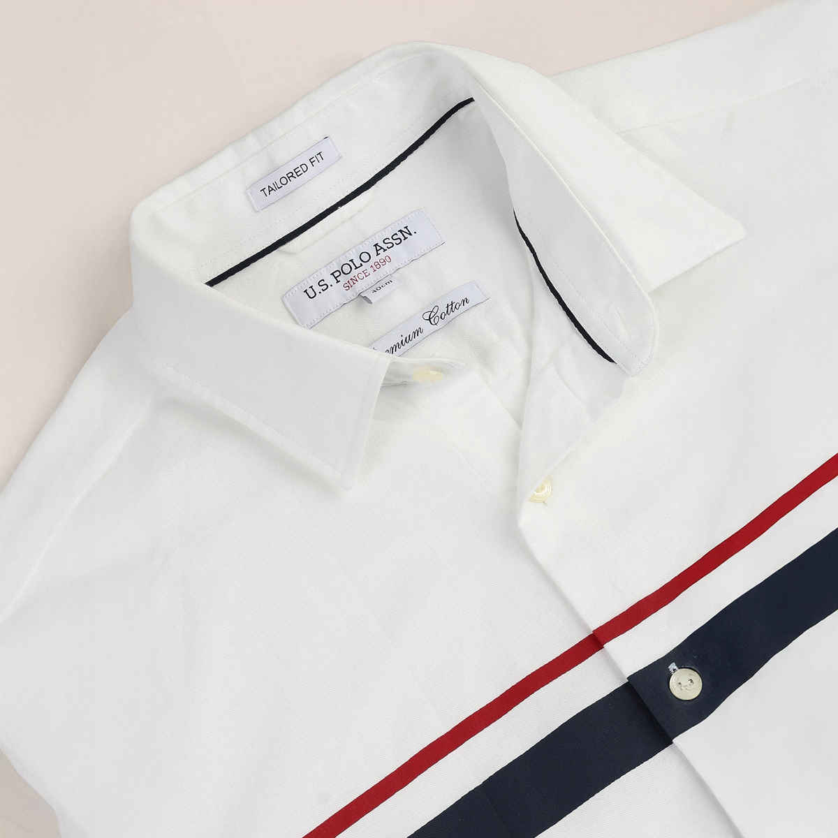 U.S. Polo Assn. Men's Semi-Cutaway Collar Long Sleeve Shirt | White - L