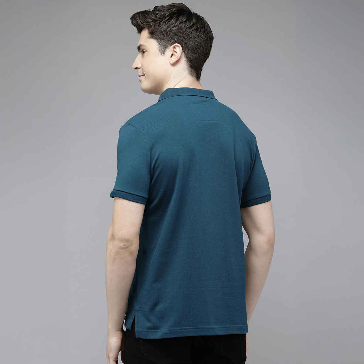 The Bear House Men Slim Fit Solid Polo T-shirt - Methyl | Blue | S