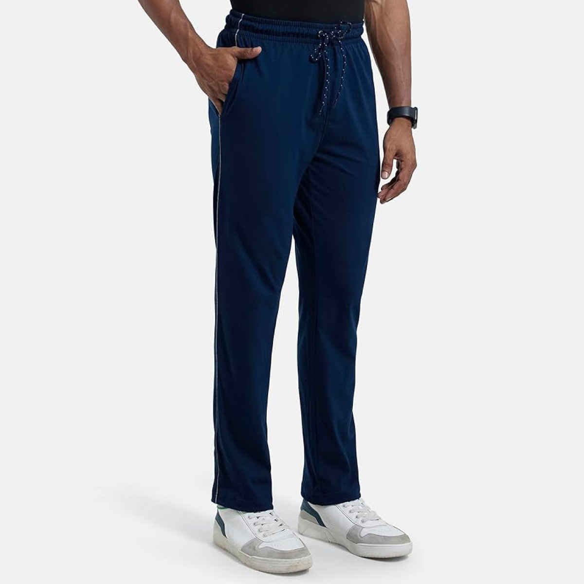 Jockey 9500 Men's Super Combed Cotton Rich Trackpants|Regular Fit|Side Pockets | Navy/Grey Mel-M