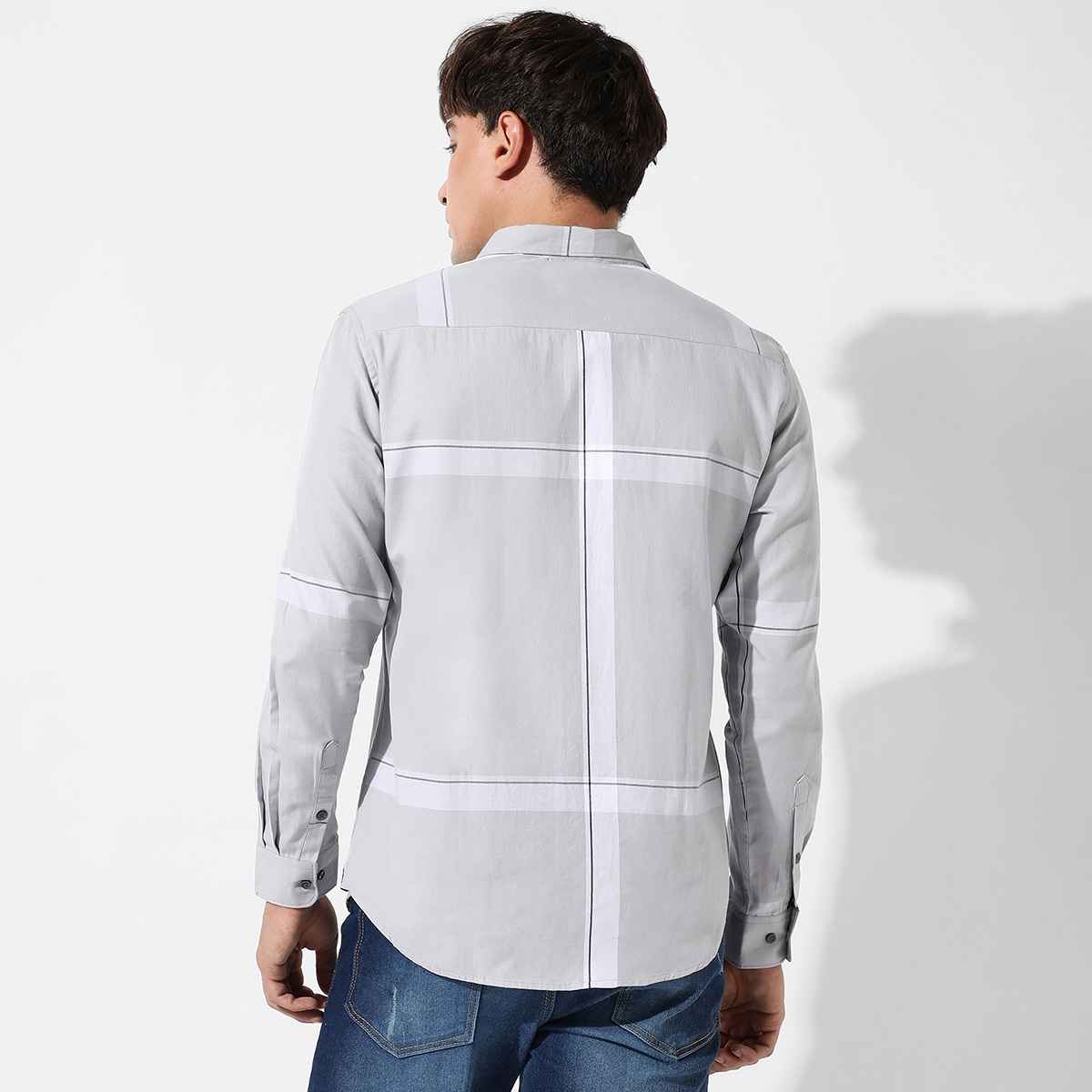 Campus Sutra Men's Tartan Plaid Shirt | Grey - S