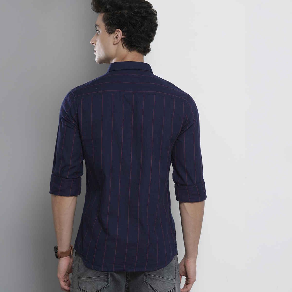 The Indian Garage Co Men's Slim Fit Checkered Casual Shirt | Navy Blue - XL