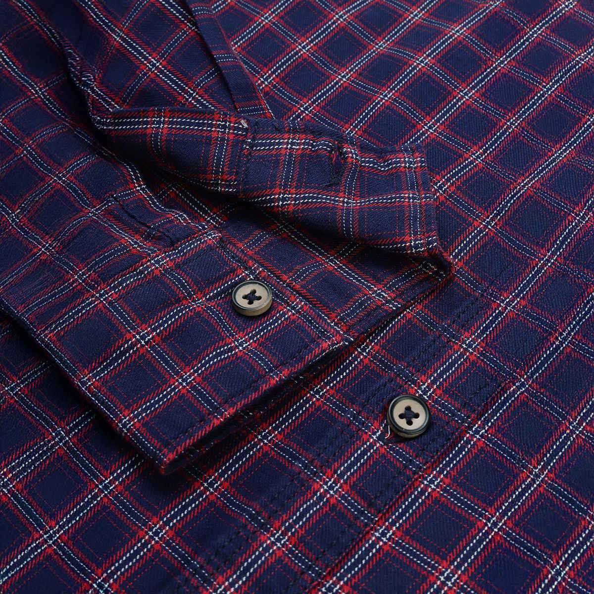 The Indian Garage Co Men's Slim Fit Checkered Casual Shirt | Navy Blue & Red - L