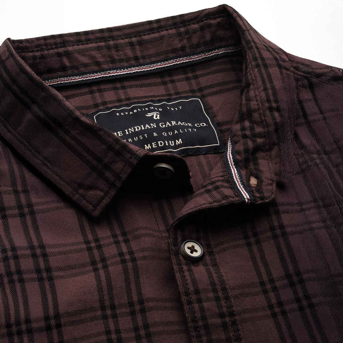 The Indian Garage Co Men's Slim Fit Checkered Casual Shirt | Brown - S