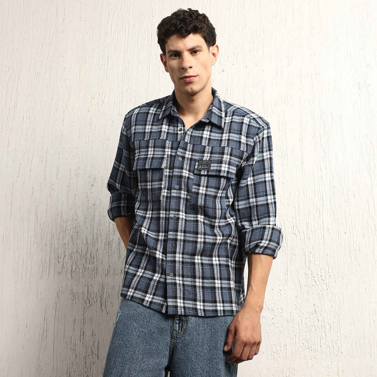 Hubberholme Men's Checked Double Pocket Cotton Oversized Casual Shirt | Multicolor - 42