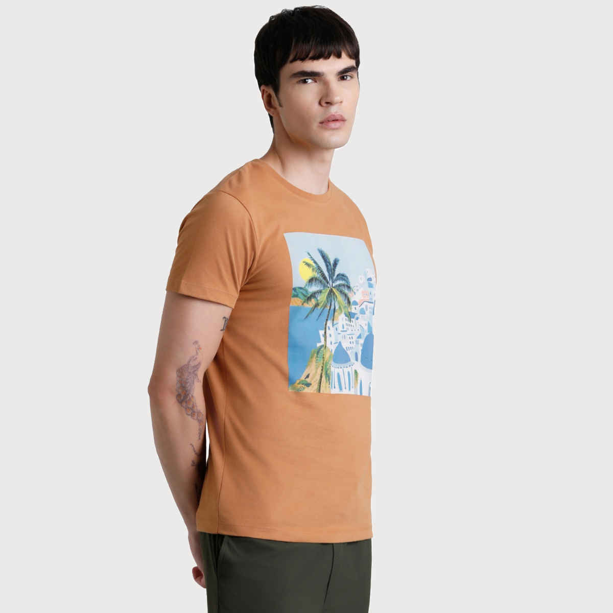 JACK & JONES Men's Graphic Print Crew Neck T-shirt | Brown - L