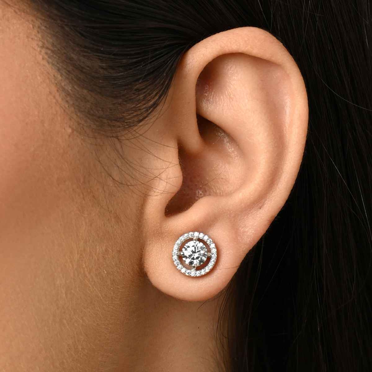 Clara 925 Sterling Silver Halo Round Solitaire Stud Earrings | Platinum Plated | Swiss Zirconia