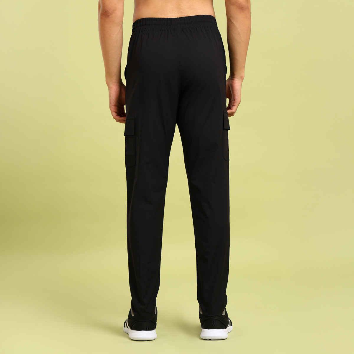 Technosport Men Poly Solid Relax Fit Sports Cargo Trackpants with TS FLEXI | Black | M