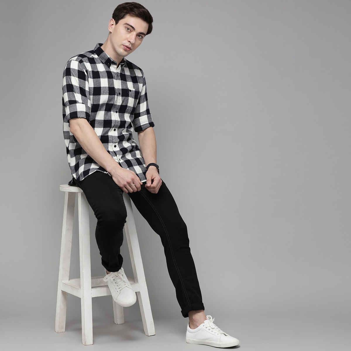 The Bear House Men Slim Fit Flannel Button-Down Casual Shirt - Stephen | Black | M