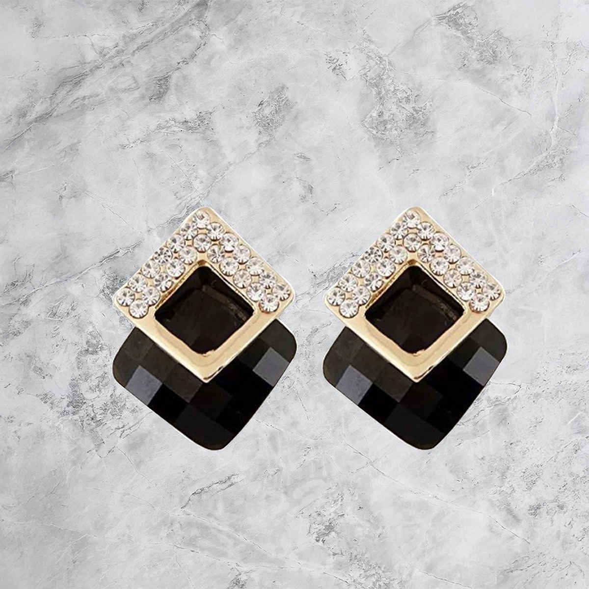 Youbella Fashion Jewellery Crystal Stud Earrings For Girls And Women (Black)(Ybear - 32073)