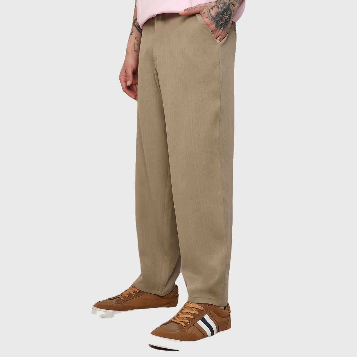 Campus Sutra Men's Solid Tailored Trousers | Brown Beige - 30
