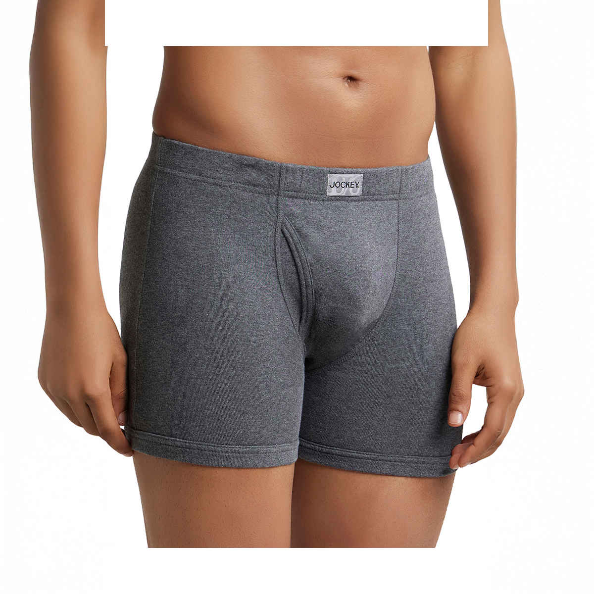 Jockey 8008 Men's Super Combed Cotton Rib Underwear Solid Boxer Brief|Concealed Waistband|PO2 | Grey-L