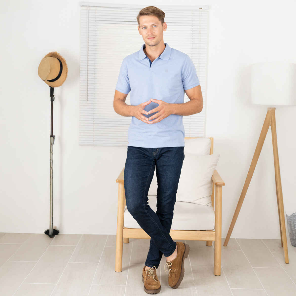 Lux Cozi Men's Cotton Polo T-Shirt, Oxford Blue, M