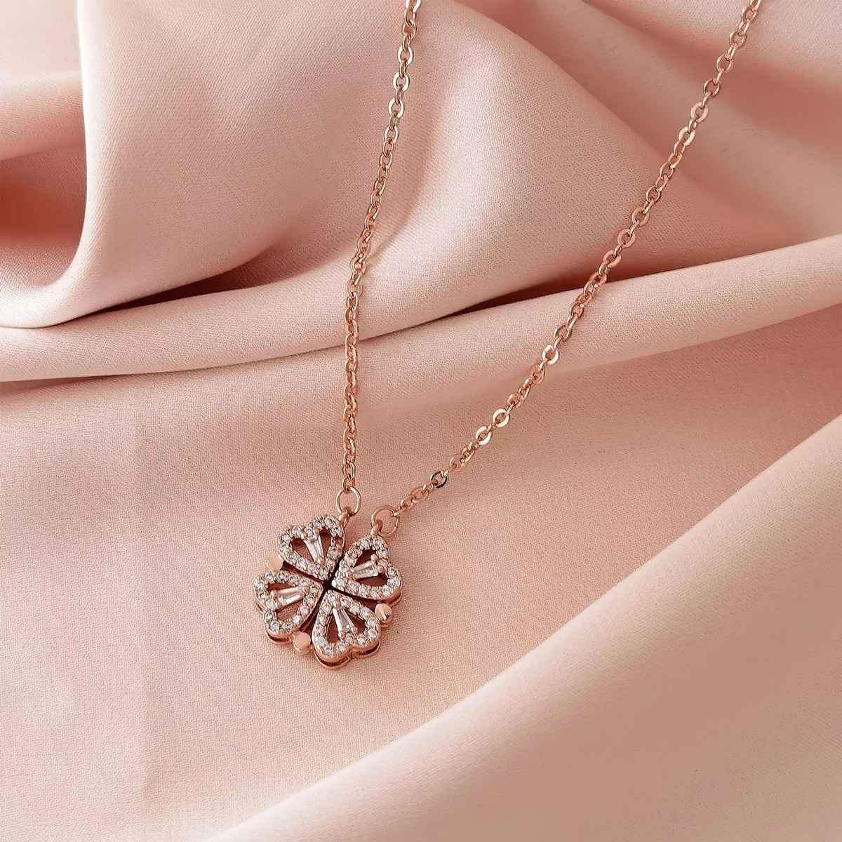 Fashion Frill Women's Heart Design Megnetic Revolve Pendant Chain Rose Gold Onesize