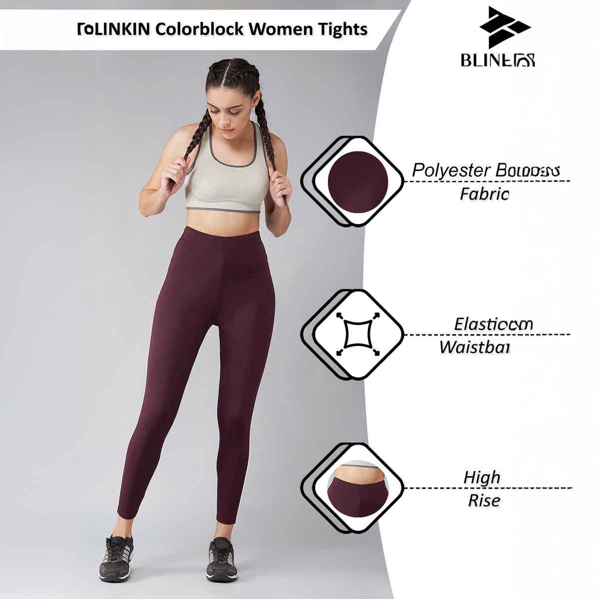 Blinkin Women's Gym Tights & Pants - Maroon | Squat Proof | Active Wear | Yoga Pants | M