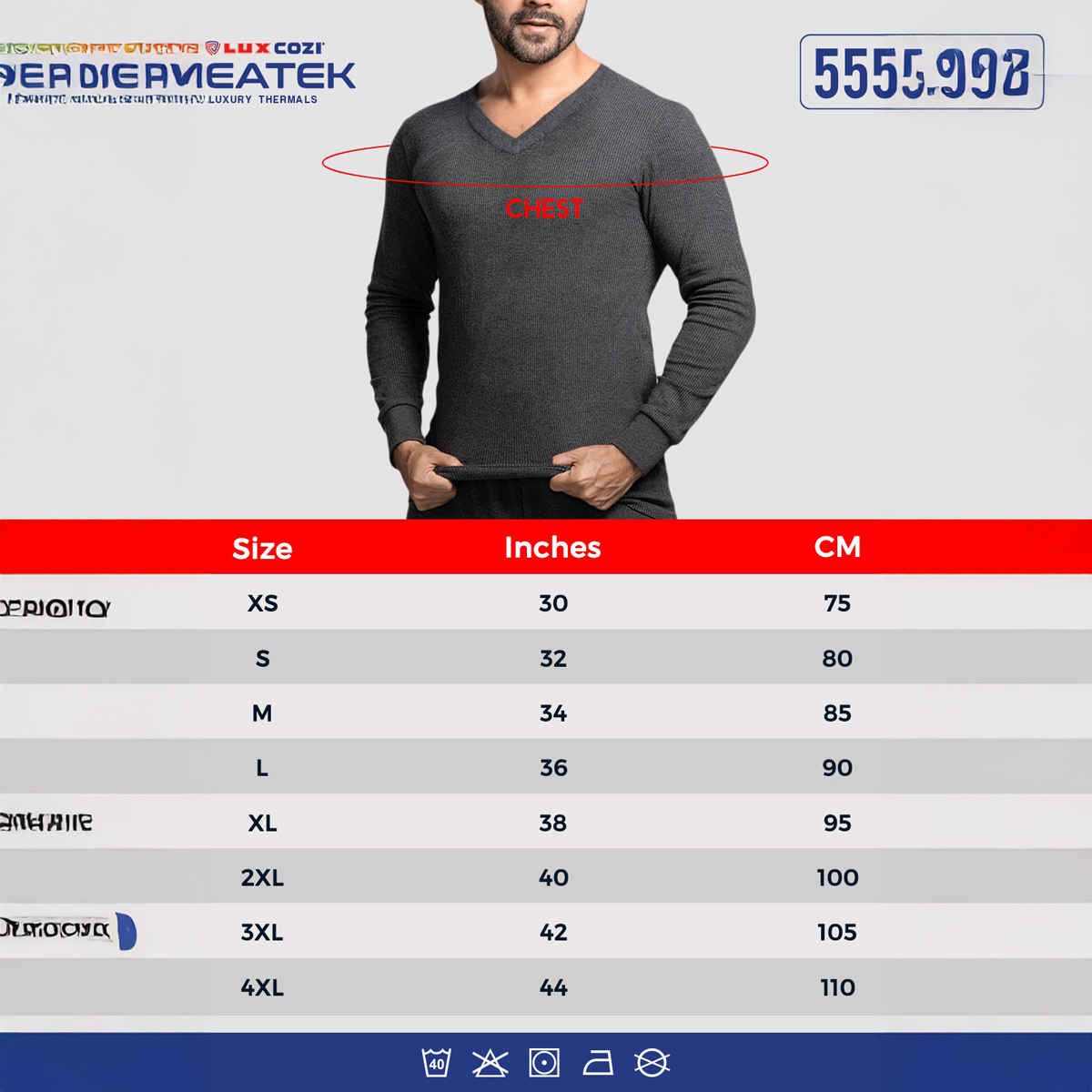 Lux Cozi Men's Heatek Thermal Comfort, Stretchable & Super Warm V-Neck Top | Black Melange-85