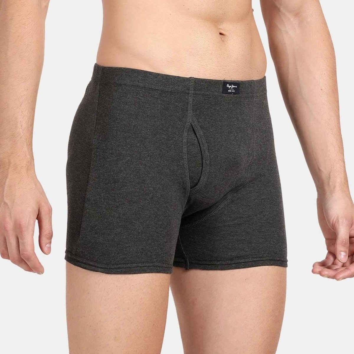 Pepe Jeans Mens Charcoal Melange 100% Cotton Solid Trunk - Pack of 2 (S) Comfort Fit, Soft Fabric