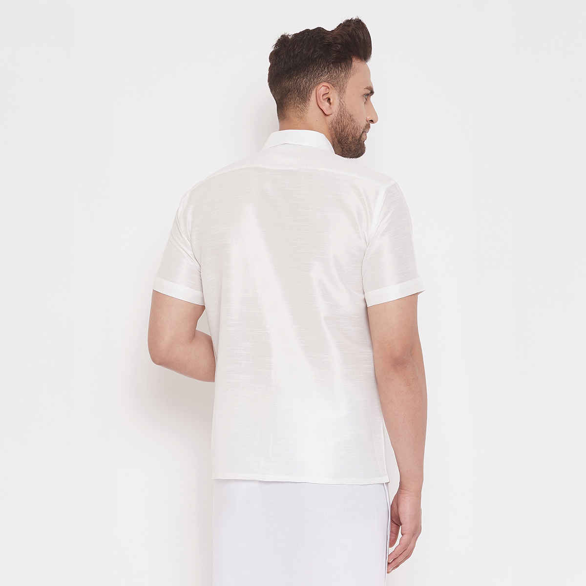 Vastramay Men's Silk Blend Ethnic Shirt | White - L