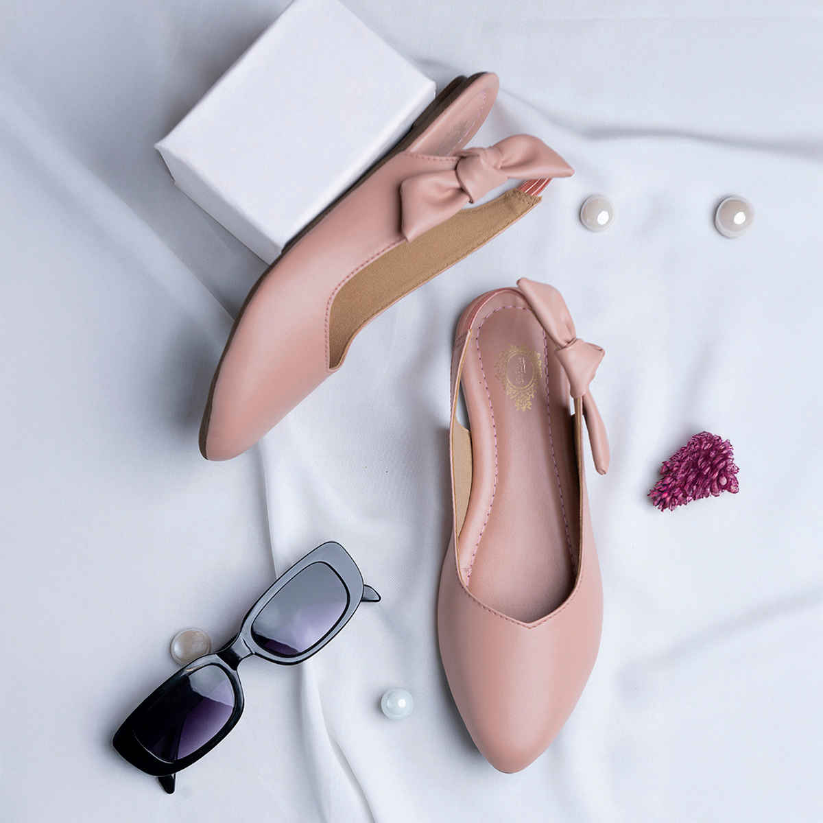 Shoetopia Casual Side Bow Detailed Pink Flat Belly For Women | UK 6