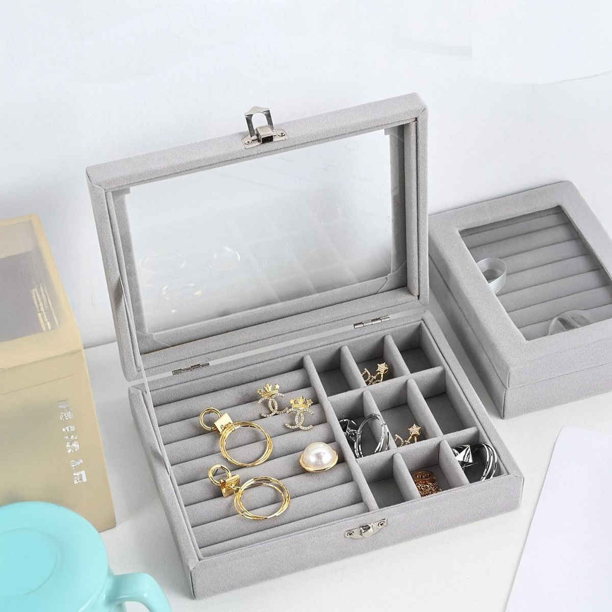 YouBella Velvet Clear Lid Jewellery Organizer Box