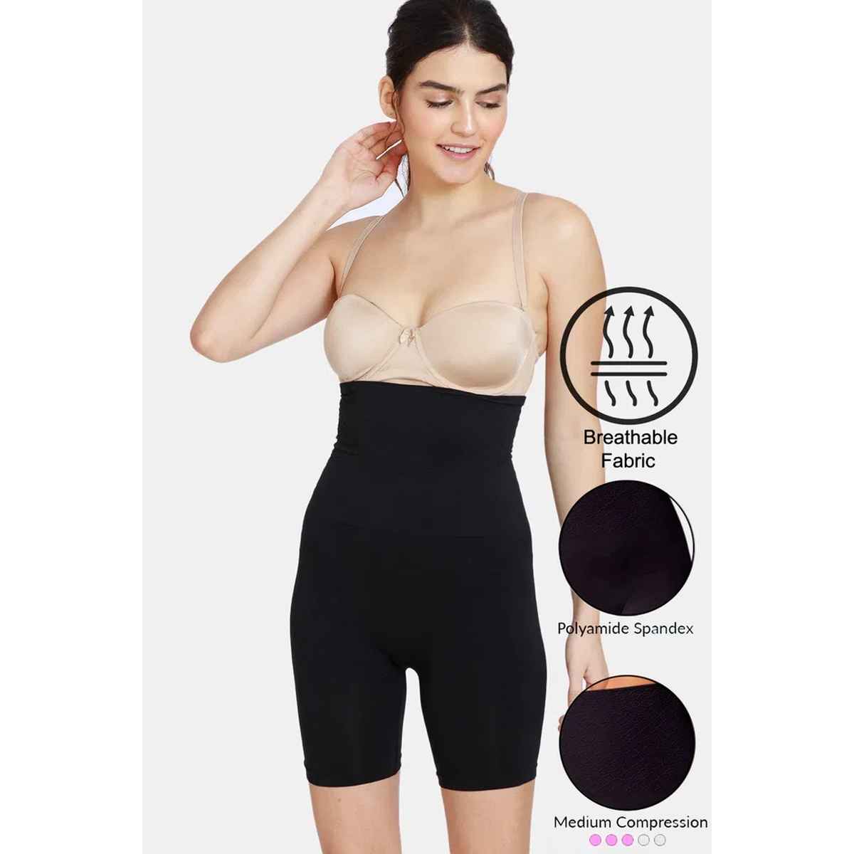 Zivame Women's All day Highwaist Thigh Shaper | Black - 2XL