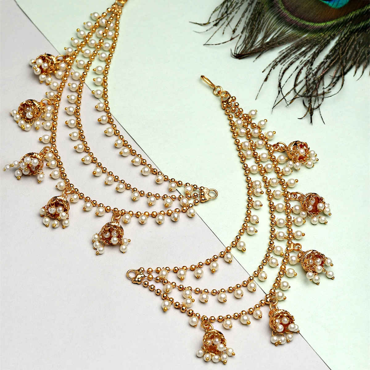 Zeneme Gold Plated Floral Ear Chain Earrings For Women & Girls