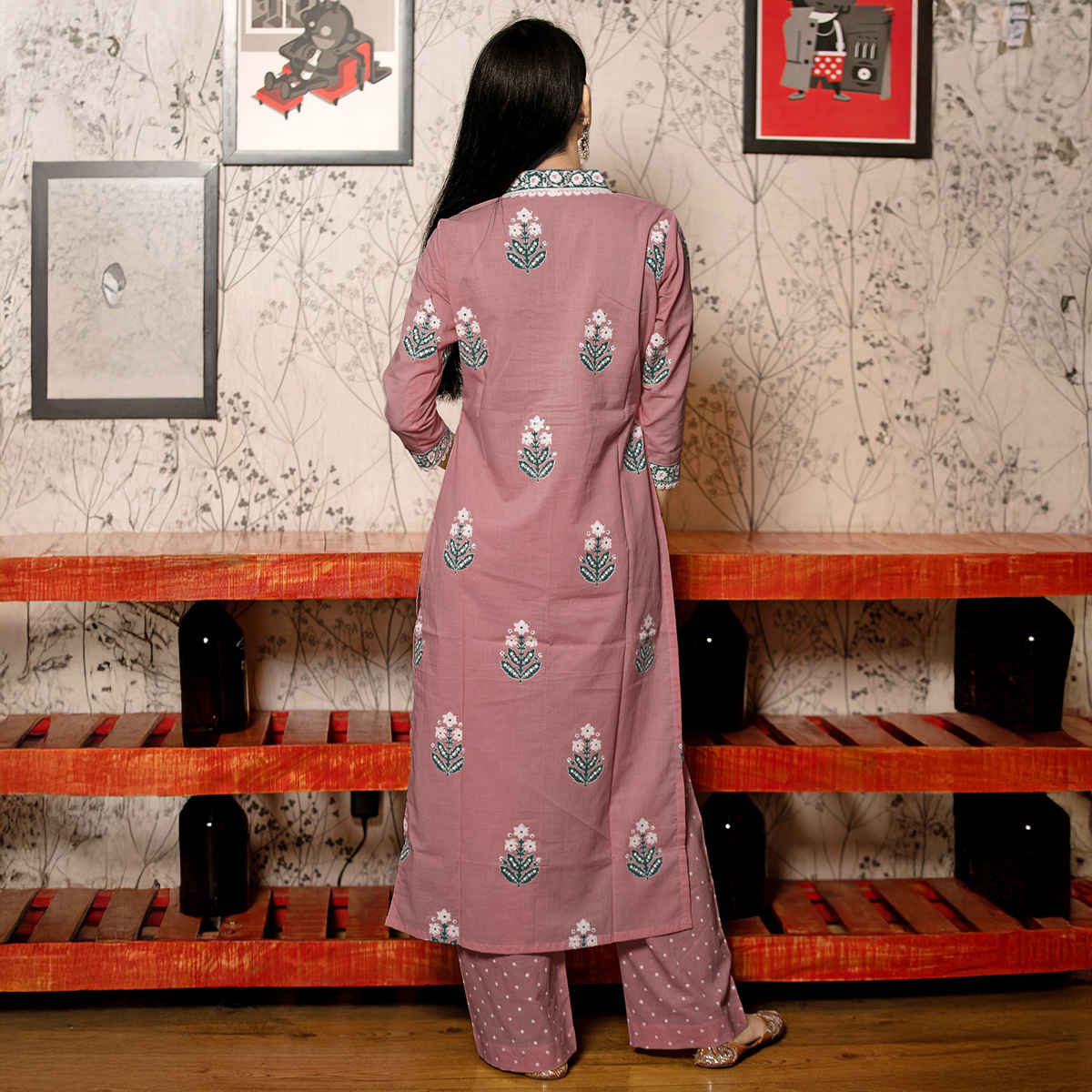 GoSriKi Women's Rayon Blend Straight Printed Kurta with Pant & Dupatta | BELAGAVI | Purple - M