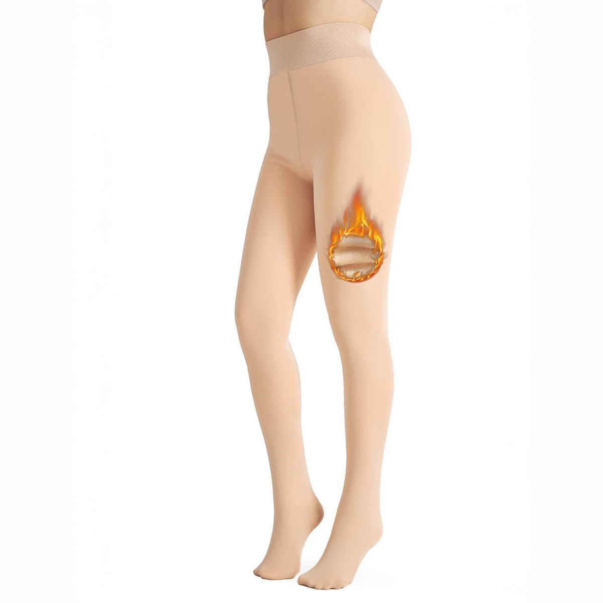 Blinkin Beige Warm Fleece Velvet Touch Thermal Stockings For Women | Free Size