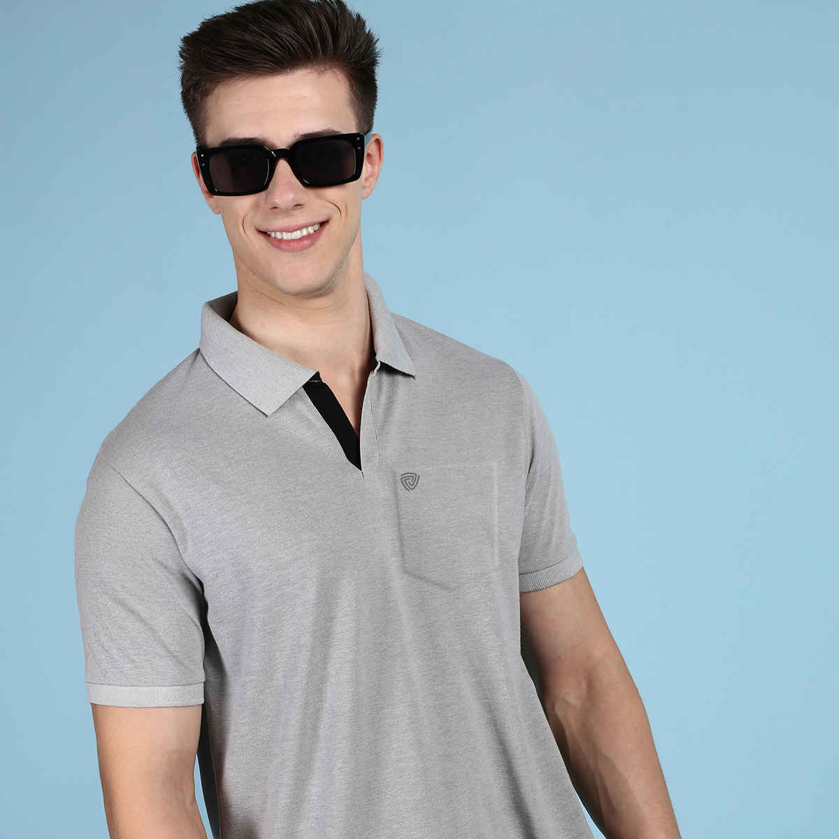 Lux Cozi Men's Solid Cotton Polo T-shirt with Pocket | Grey Melange - L