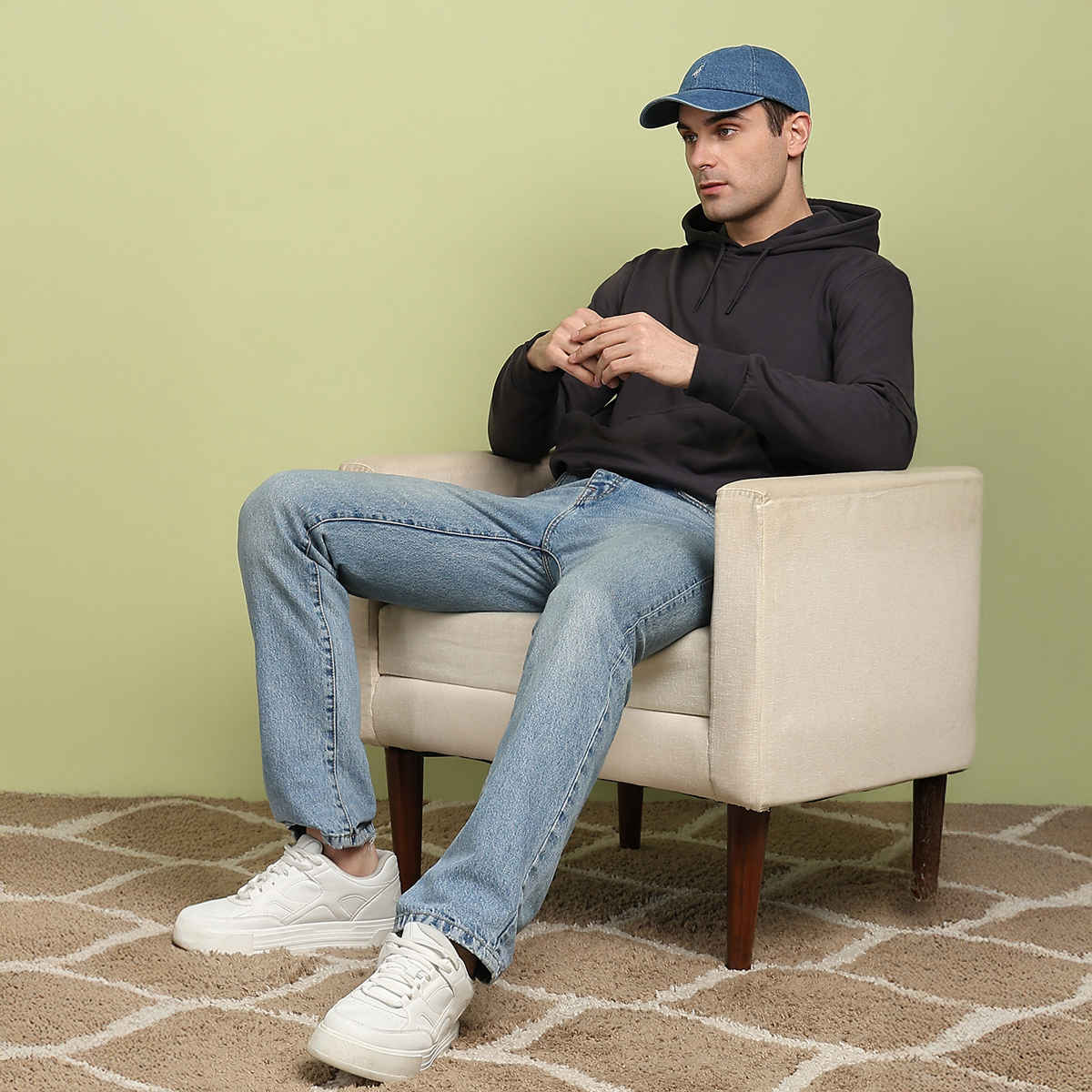 Alan Jones Clothing Men's Solid Hooded Sweatshirt | Regular Fit | Charcoal - M