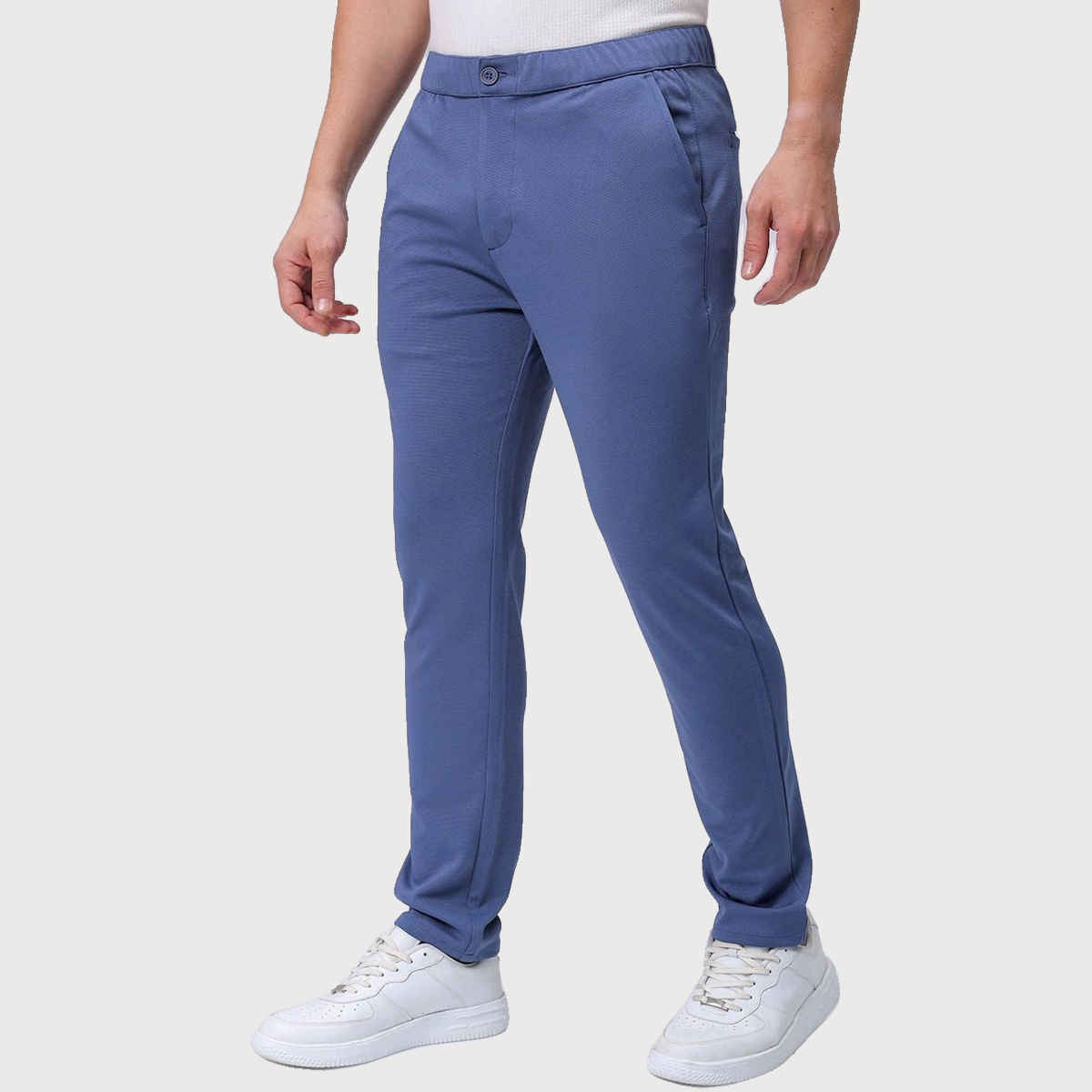 The Indian Garage Co Men Formal Slim Elemental Blue Textured Trousers - 32 | 1222-Knjgtr-16