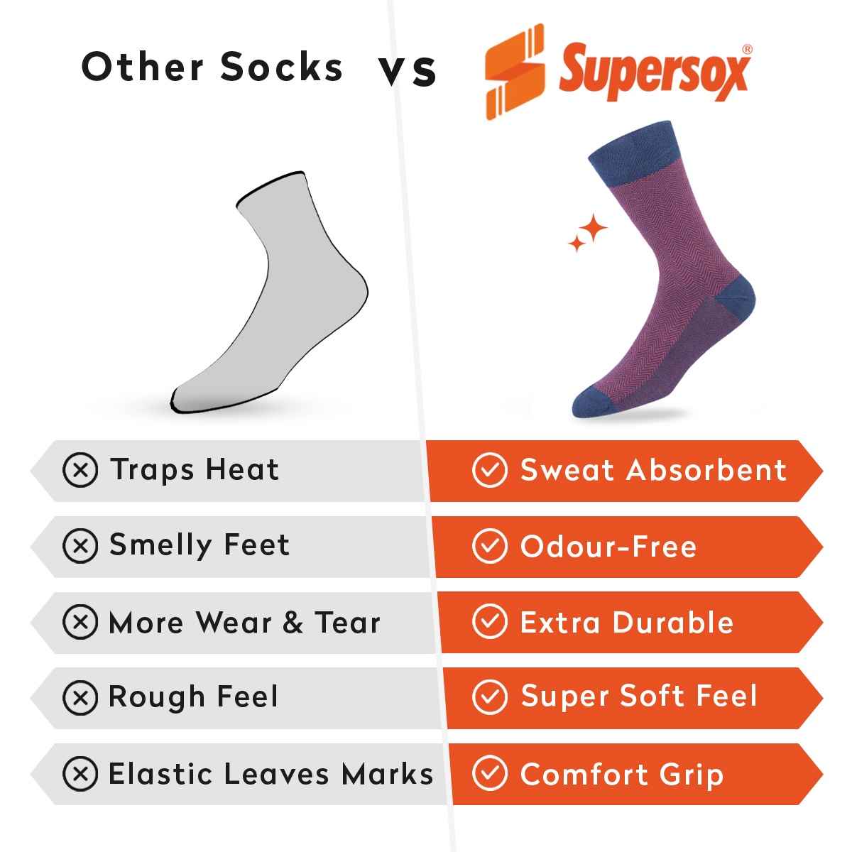 Supersox Men's Combed Cotton Crew Length Socks | Assorted - One Size