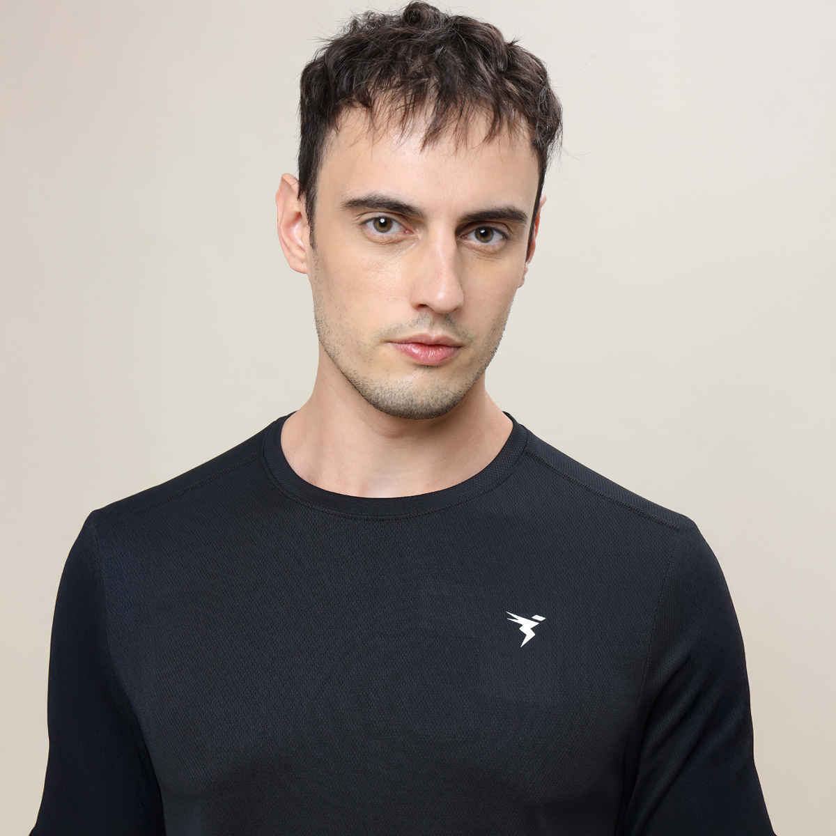 Technosport Men's Poly Solid Slim Fit Round Neck Full Sleeve Sports T-shirt | Black - M