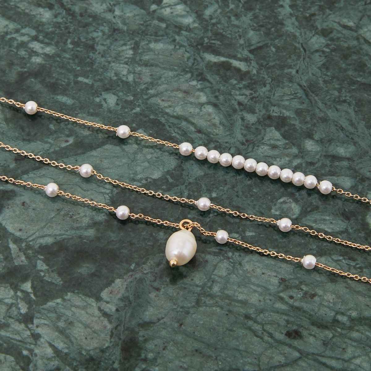 Accessorize London Women's Gold Layered Pearl Station Necklace - Gold