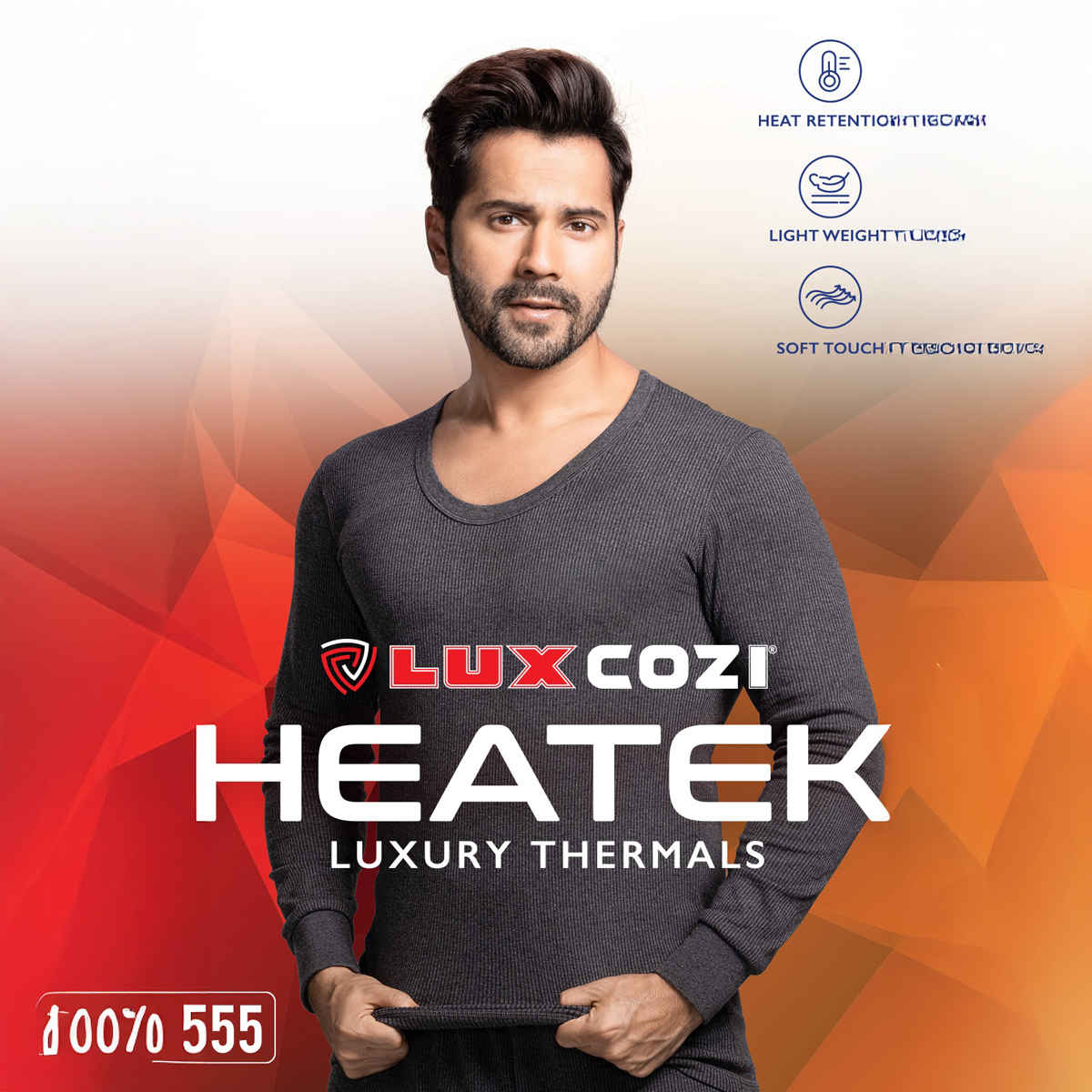 Lux Cozi Men's Heatek Thermal Comfort, Stretchable & Super Warm V-Neck Top | Black Melange-95