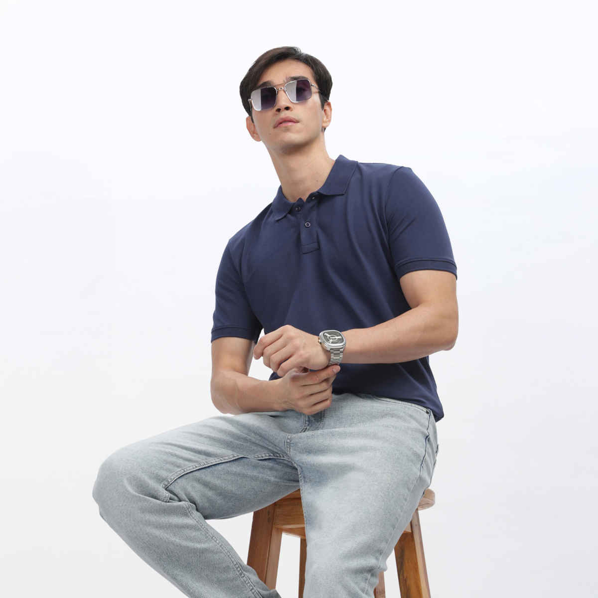 OUTLAWS Men's Premium Cotton Lycra Polo T-Shirt | Navy Blue - XL