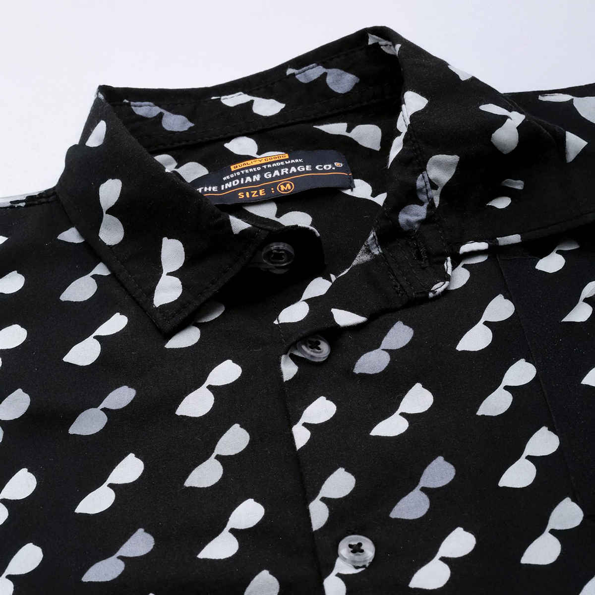 The Indian Garage Co Men's Slim Fit Conversational Print Resort Half Sleeve Shirt | Black - S